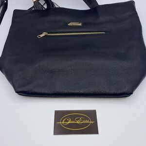 ONNA EHRLICH Carrie Black Pebbled Leather North/ South Shoulder Tote Bag